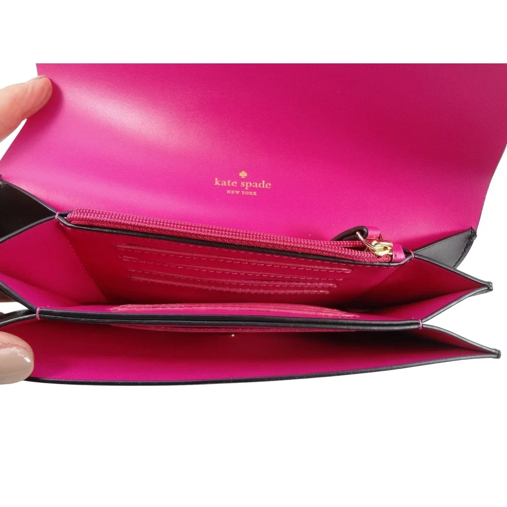 Kate Spade Arbour Hill Kyra New York Black Hot Pink Leather Tote Bag Wallet Set - Picture 6 of 12